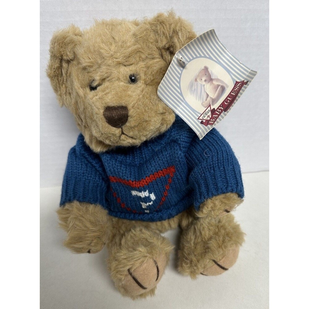 Vtg BABY GUESS Teddy Bear with Sweater Limited Edition Stuffed Plush With Tag